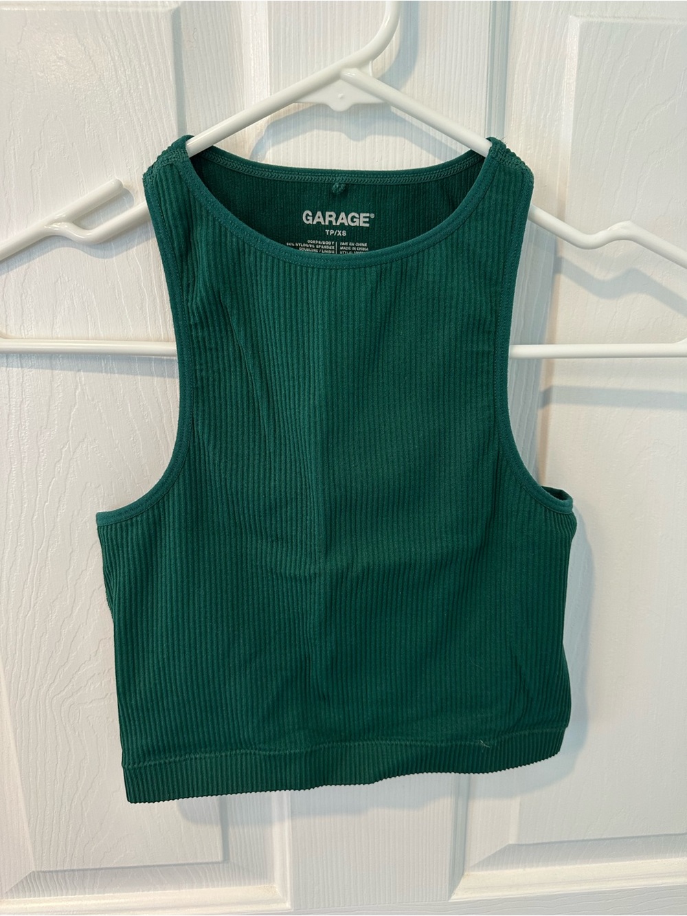 Garage Dark Green Ribbed Crop Tank